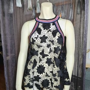 Free People The Vine Black Floral Lace Sleeveless Top Woman's Size Small